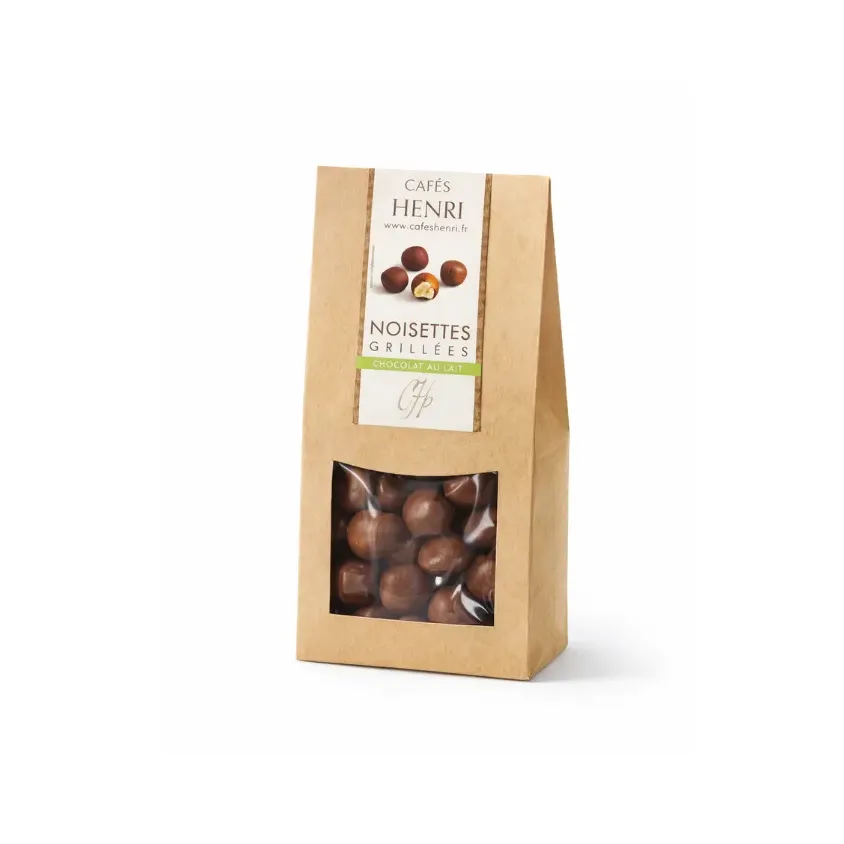 Noisettes grillées enrobées de chocolat au lait étui de 100g